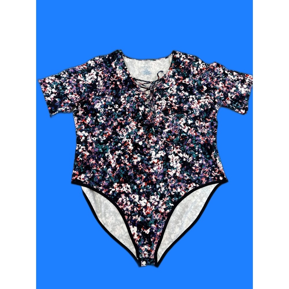 Boutique+ Bodysuit 2X Floral Womens Multicolor Scoop Neck Short Boho Western Leg